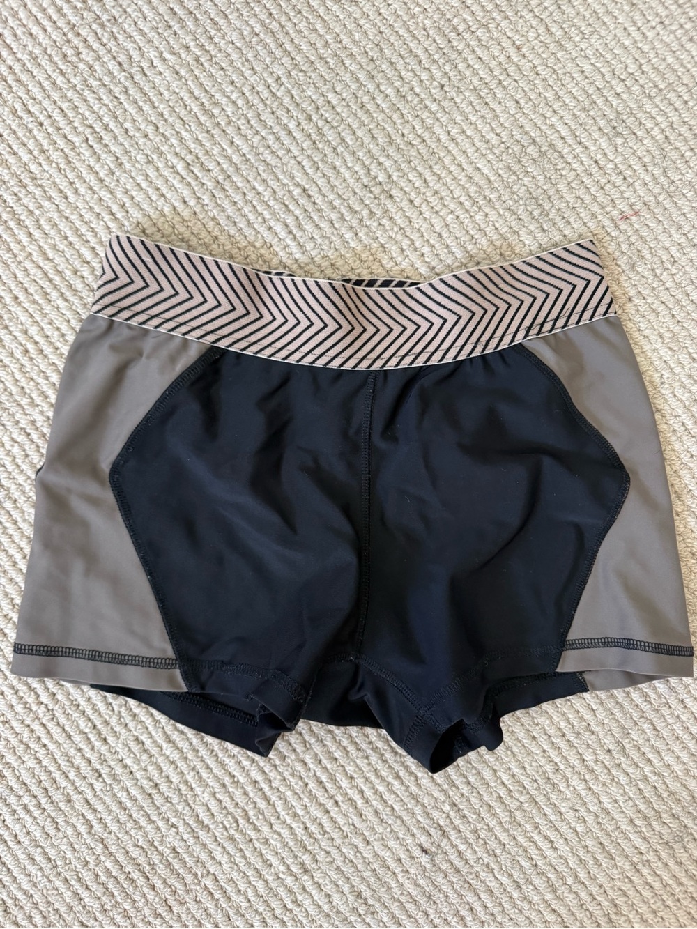 Olympia Activewear Black and Gray Women's Athletic Shorts with Chevron Waistband